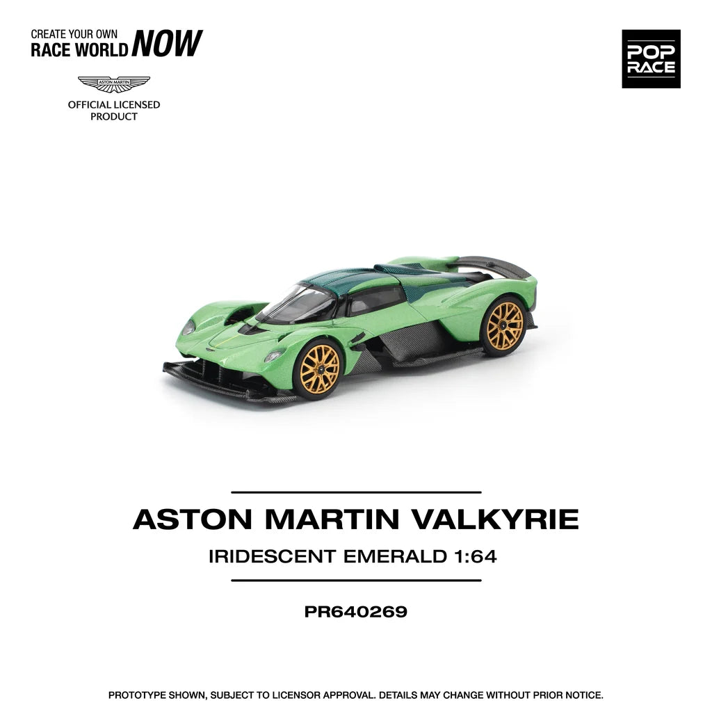 Pop Race 1:64 Aston Martin Valkyrie Iridescent Emerald Green Opening Rear Hood Detailed Engine (PR640269)