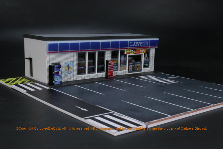 G-Fans 1/64 Lawson Convenience Store LED Light Diorama with Car Park Parking Lot