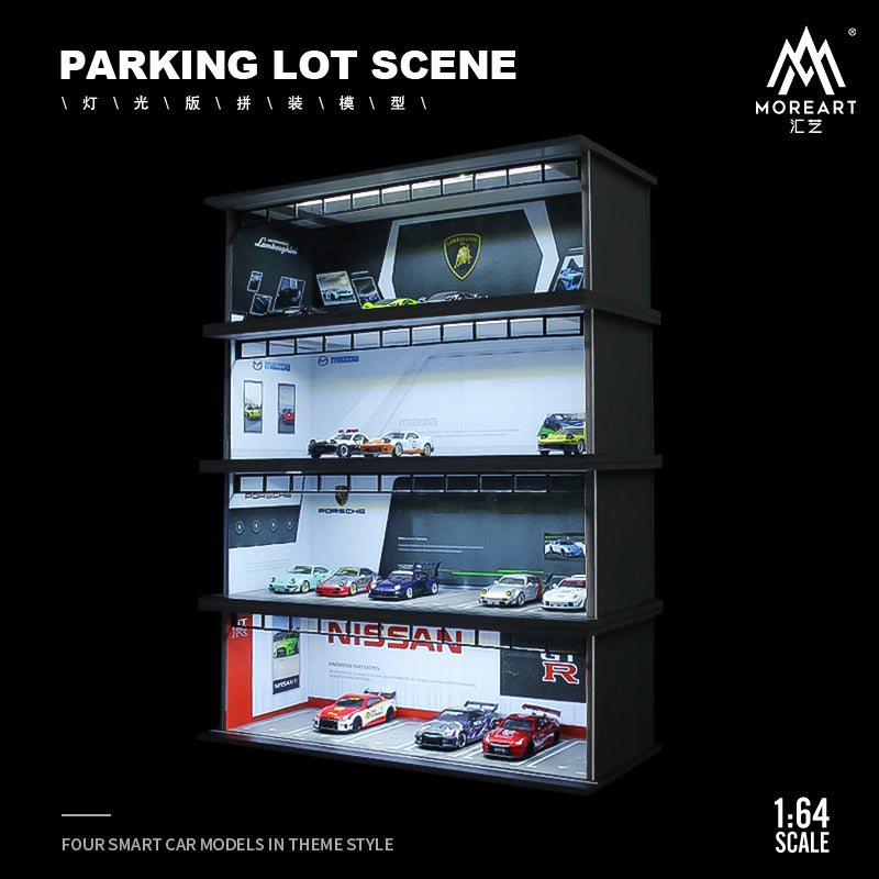 MoreArt 1/64 Car Park Garage Diorama with LED Light- Porsche Edition