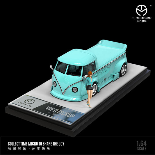Time Micro 1/64 Volkswagen Kombi T1 Modified Wide Body Camper Van- Tiffany Blue with Mini Human Figure