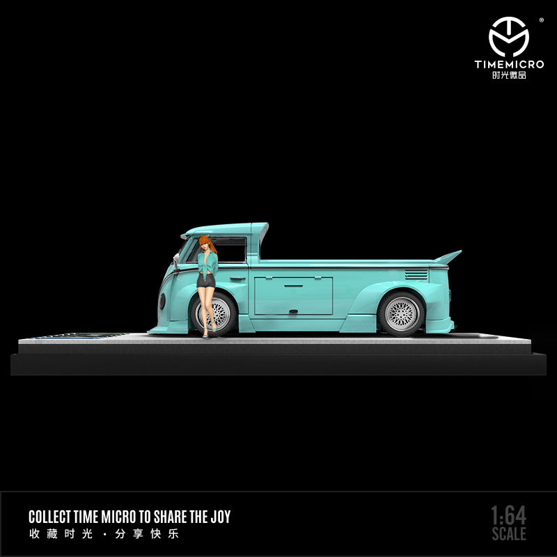 Time Micro 1/64 Volkswagen Kombi T1 Modified Wide Body Camper Van- Tiffany Blue with Mini Human Figure