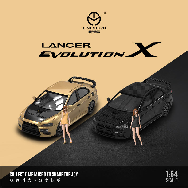 Time Micro 1/64 Mitsubishi Lancer Evolution X Evo 10 Gold and Black Bonnet Hood with model girl miniature figure