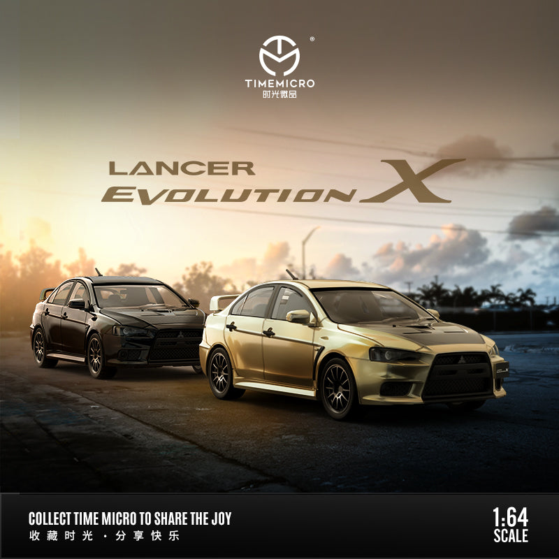 Time Micro 1/64 Mitsubishi Lancer Evolution X Evo 10 Gold and Black Bonnet Hood with model girl miniature figure