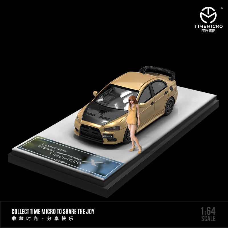 Time Micro 1/64 Mitsubishi Lancer Evolution X Evo 10 Gold and Black Bonnet Hood with model girl miniature figure