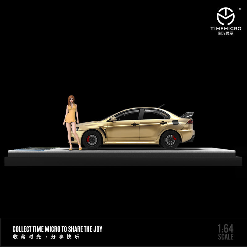 Time Micro 1/64 Mitsubishi Lancer Evolution X Evo 10 Gold and Black Bonnet Hood with model girl miniature figure