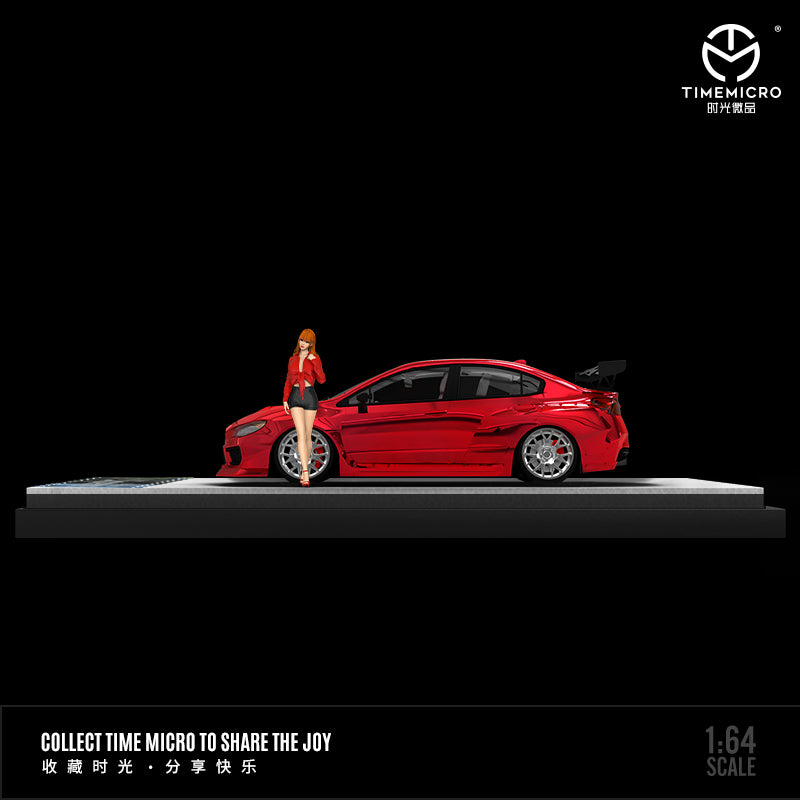 Time Micro 1/64 Subaru WRX STI Transparent Red with racing girl figure