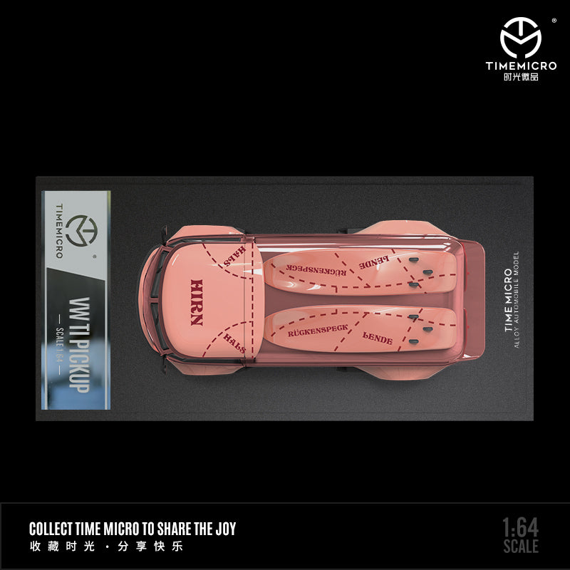 Time Micro 1/64 Volkswagen Kombi T1 Modified Wide Body Pick-Up Truck- Pink Pig with Model Girl Figure