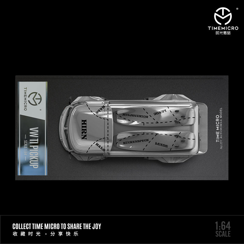 Time Micro 1/64 Volkswagen Kombi T1 Modified Wide Body Pick-Up Truck- Silver Pig