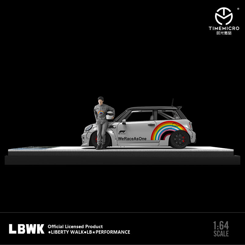 Time Micro 1/64 Mini Cooper Safety Car Rainbow Edition with Girl Racer Figure