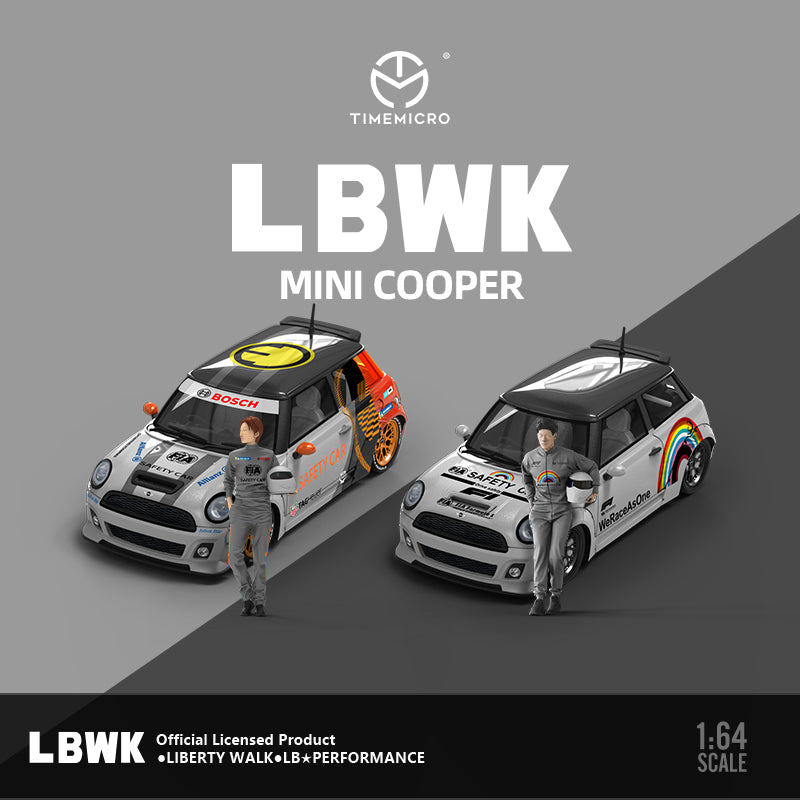 Time Micro 1/64 Mini Cooper Safety Car Rainbow Edition with Girl Racer Figure