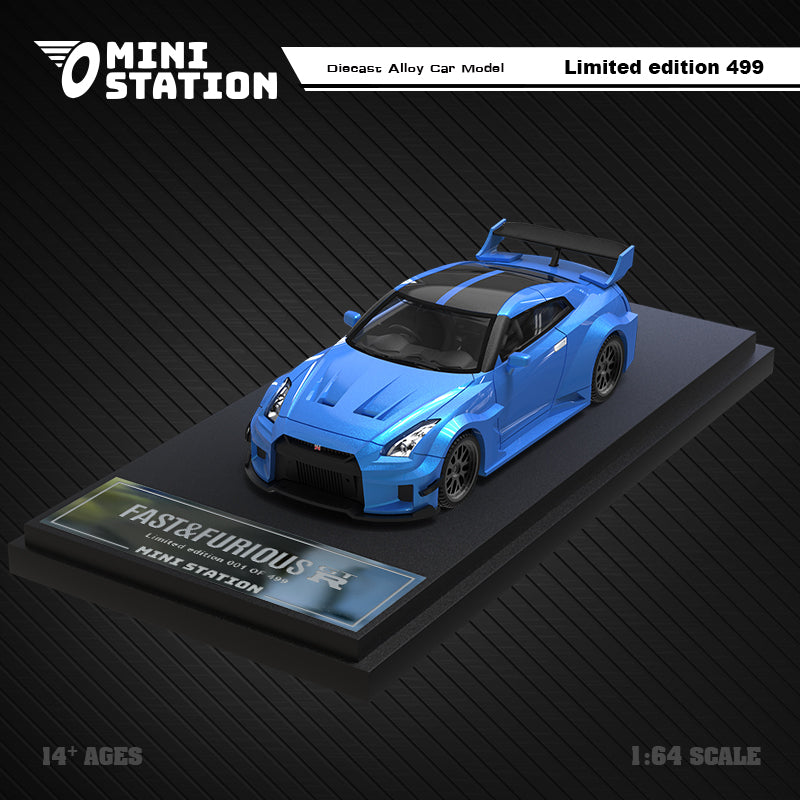 Mini Station 1/64 Nissan GTR 3.0  Fast & Furious Edition Blue with Black Wheels
