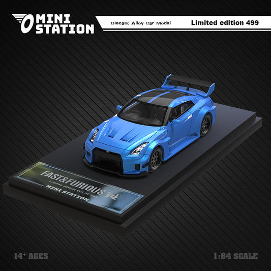 Mini Station 1/64 Nissan GTR 3.0  Fast & Furious Edition Blue with Black Wheels