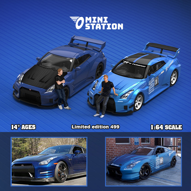 Mini Station 1/64 Nissan GTR 3.0  Fast & Furious Edition Blue with Black Wheels