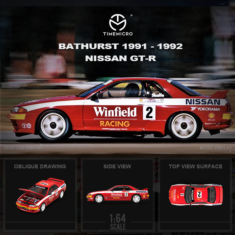 Time Micro 1/64 Nissan Skyline GT-R R32 Open Bonnet Engine Hood -Bathurst 91-92 #2 Red with Driver Figure