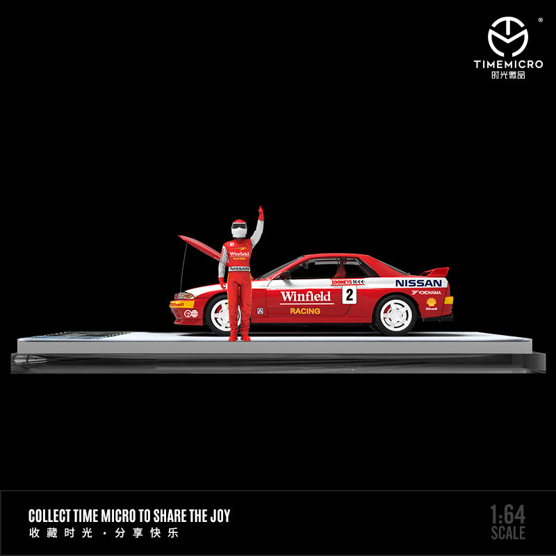 Time Micro 1/64 Nissan Skyline GT-R R32 Open Bonnet Engine Hood -Bathurst 91-92 #2 Red with Driver Figure