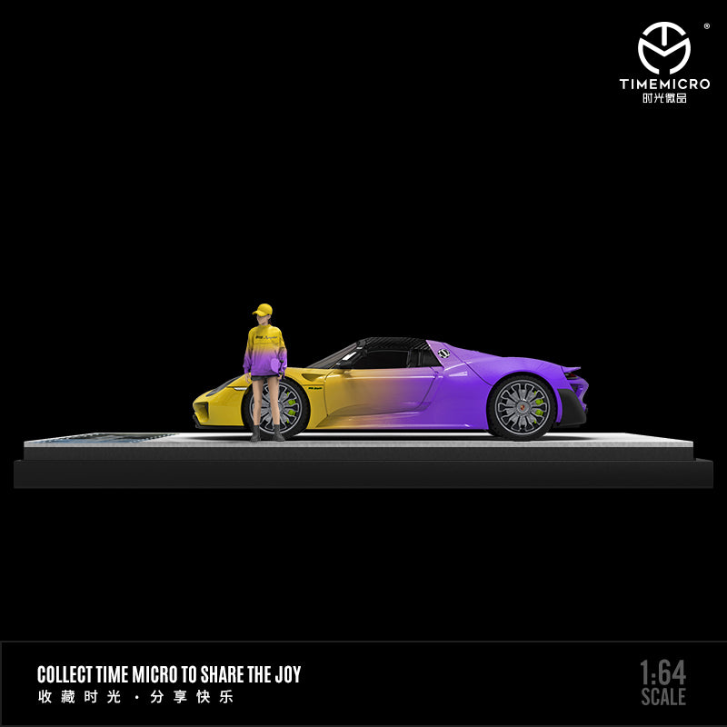 Time Micro 1/64 Porsche 918 Spyder Fading Yellow and Purple with Girl Miniature Figure