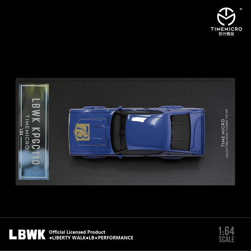 Time Micro 1/64 Nissan Skyline 2000GT-R KPGC110 LBWK Liberty Walk #73 Blue with model girl miniature figure