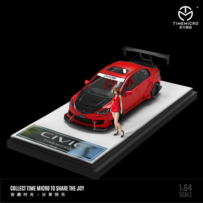 Time Micro 1/64 Honda Civic Type R FD2 Modified Metallic Red with girl miniature figure
