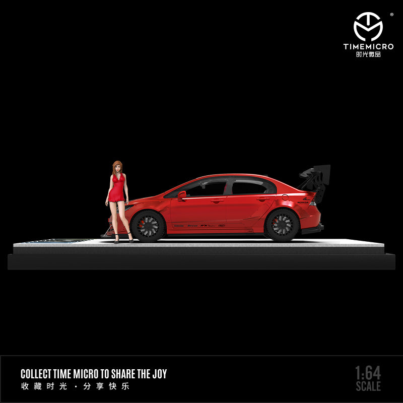 Time Micro 1/64 Honda Civic Type R FD2 Modified Metallic Red with girl miniature figure