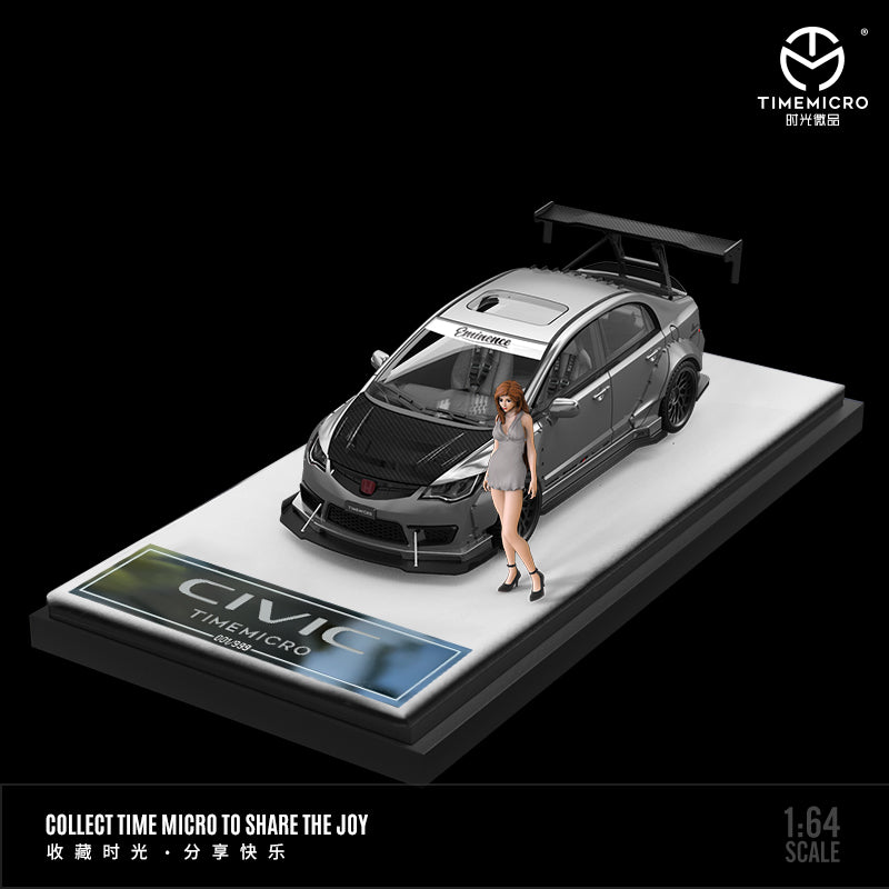 Time Micro 1/64 Honda Civic Type R FD2 Modified Liquid Silver with girl miniature figure