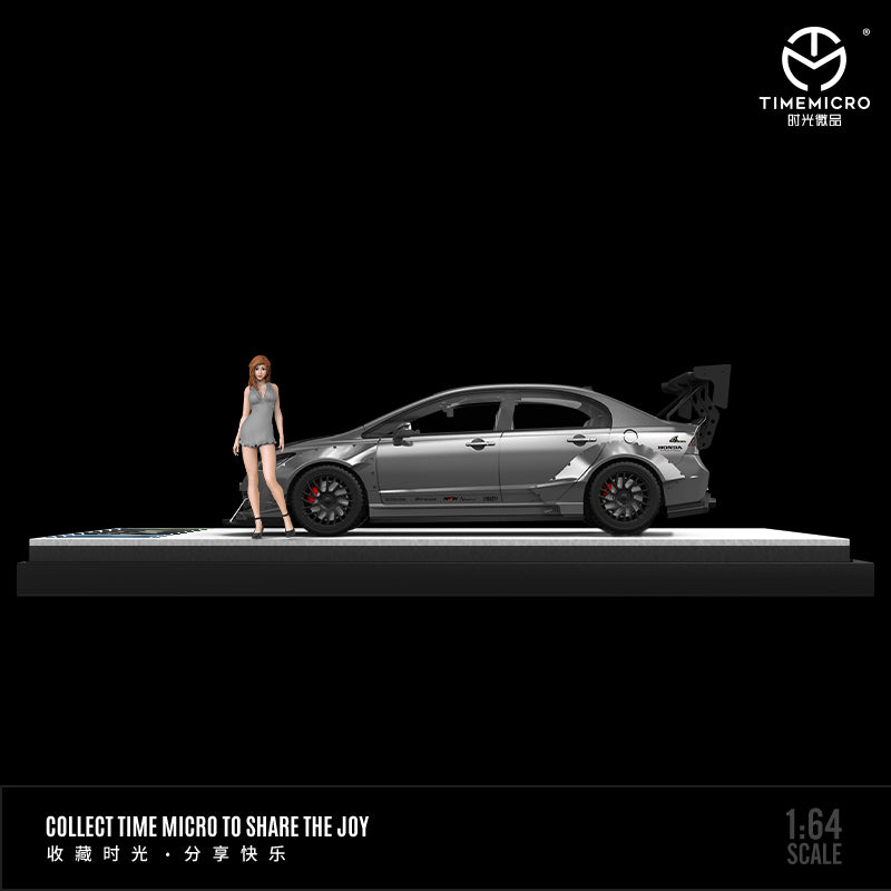 Time Micro 1/64 Honda Civic Type R FD2 Modified Liquid Silver with girl miniature figure