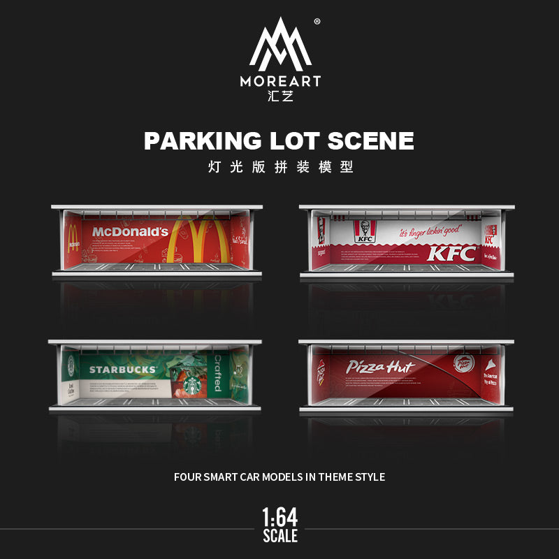 MoreArt 1/64 Parking Lot Scene Diorama with LED Light- Pizza Hut Edition
