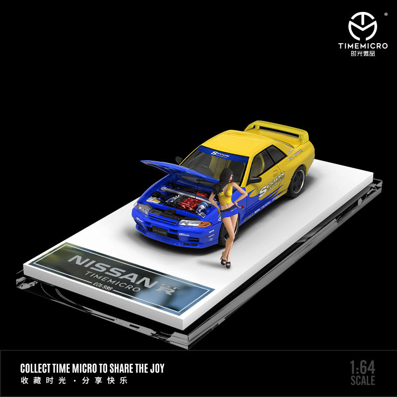 Time Micro 1/64 Nissan Skyline GT-R R32 Open Bonnet Engine Hood -Spoon Edition with Model Girl Figure