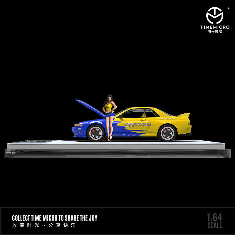 Time Micro 1/64 Nissan Skyline GT-R R32 Open Bonnet Engine Hood -Spoon Edition with Model Girl Figure