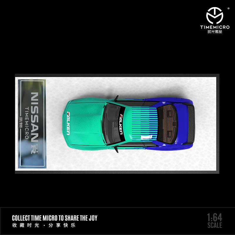 Time Micro 1/64 Nissan Skyline GT-R R32 Open Bonnet Engine Hood -Falken Edition with Model Girl Figure