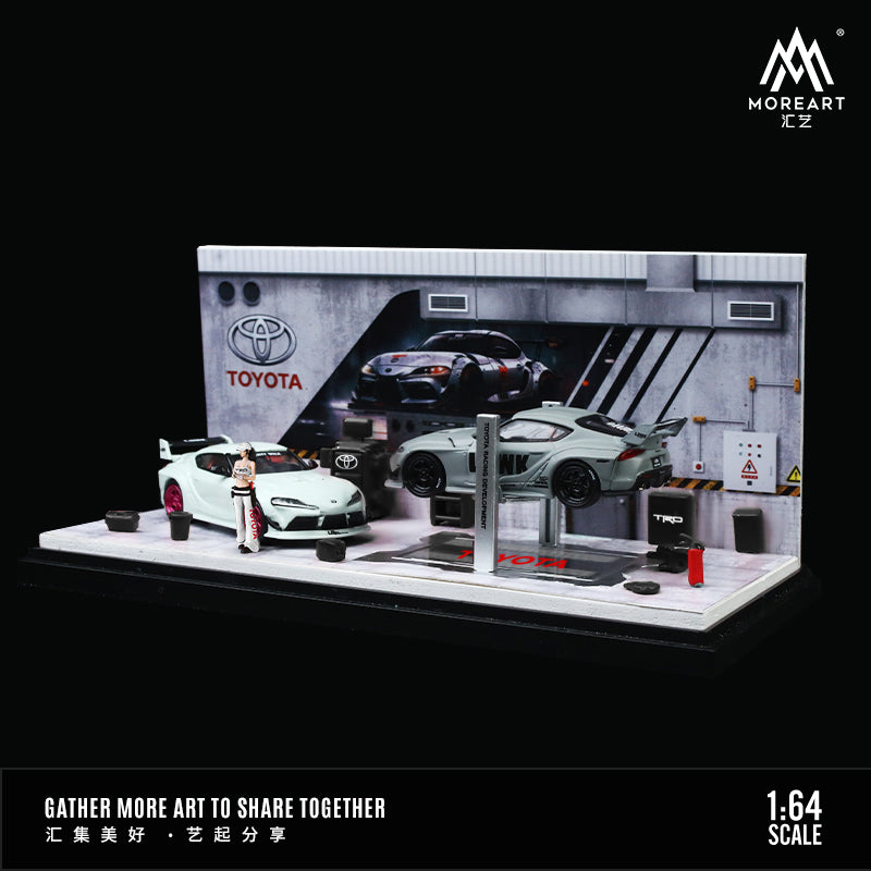 MoreArt 1/64 Automobile Repair Workshop Garage Diorama with Tools and Figure Set- Toyota Edition