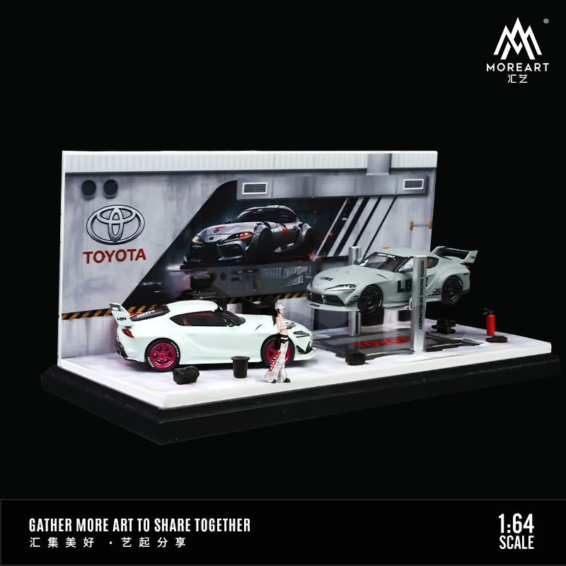 MoreArt 1/64 Automobile Repair Workshop Garage Diorama with Tools and Figure Set- Toyota Edition