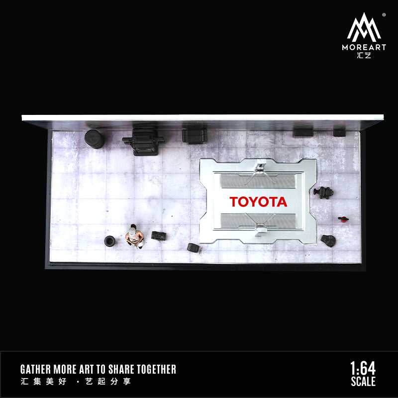 MoreArt 1/64 Automobile Repair Workshop Garage Diorama with Tools and Figure Set- Toyota Edition