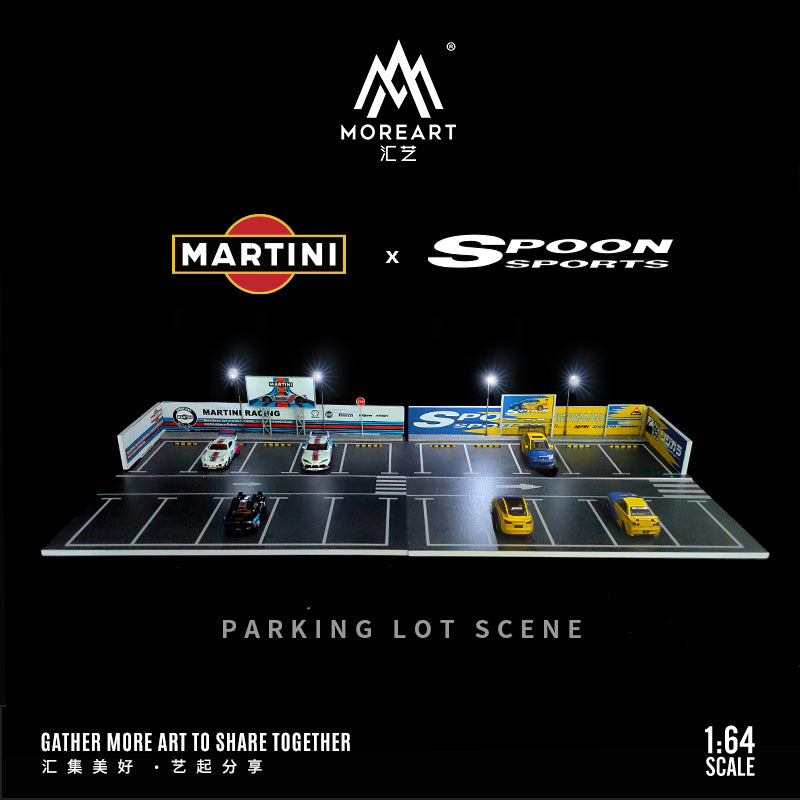 MoreArt 1/64 Car Park Parking Lot Scene Outdoor Diorama with LED Light- Spoon Edition