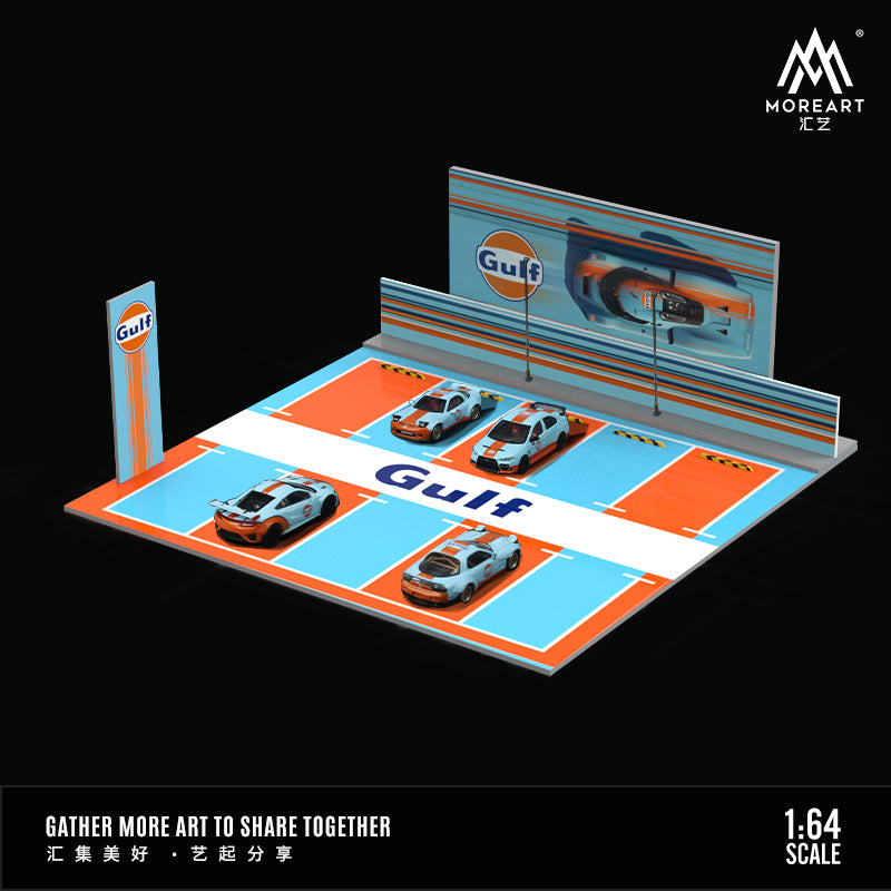 MoreArt 1/64 Car Park Parking Lot Scene Outdoor Diorama with LED Light- Gulf Edition