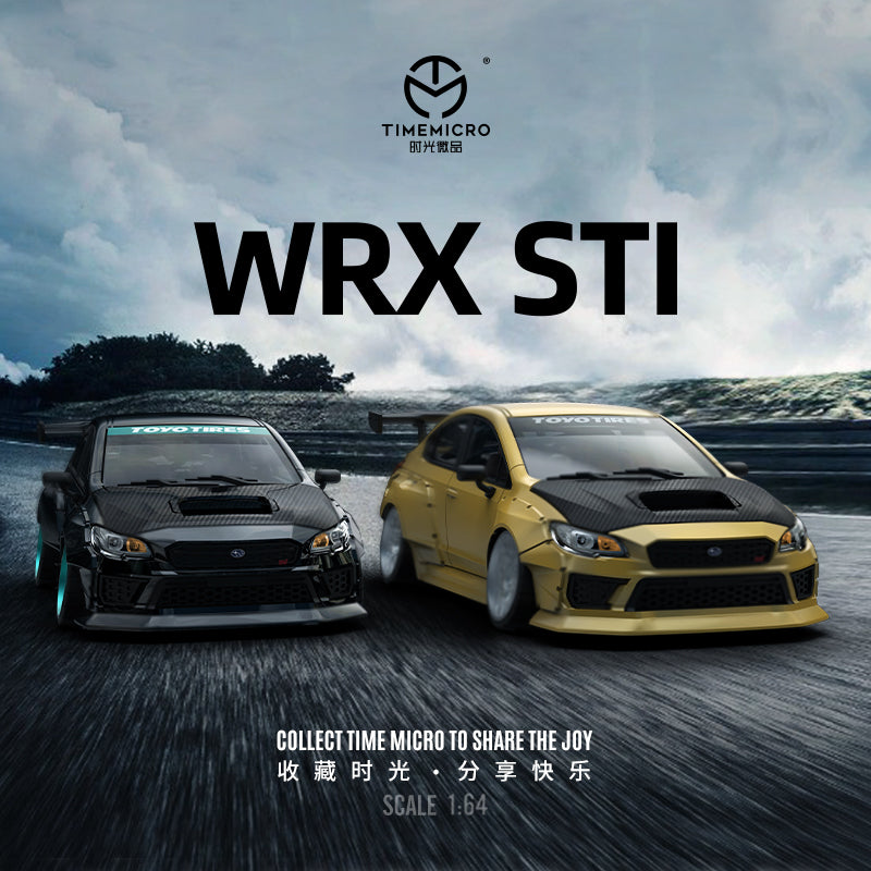 Time Micro 1:64 Subaru WRX STI Gold with Black Carbon Hood with Model Girl Figure