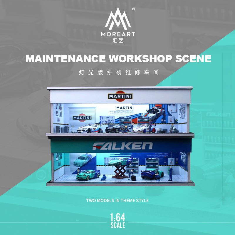 MoreArt 1/64 Maintenance Workshop Scene Diorama with LED Light- Falken Edition