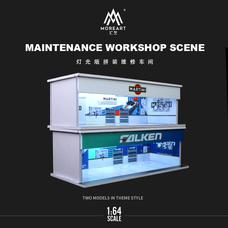 MoreArt 1/64 Maintenance Workshop Scene Diorama with LED Light- Falken Edition