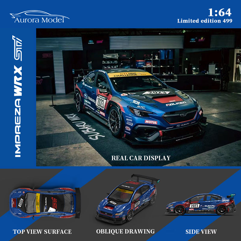 Aurora Model 1:64 Subaru WRX STI Nurburging WRX NBR Challenge 2023 Blue with Driver Figure