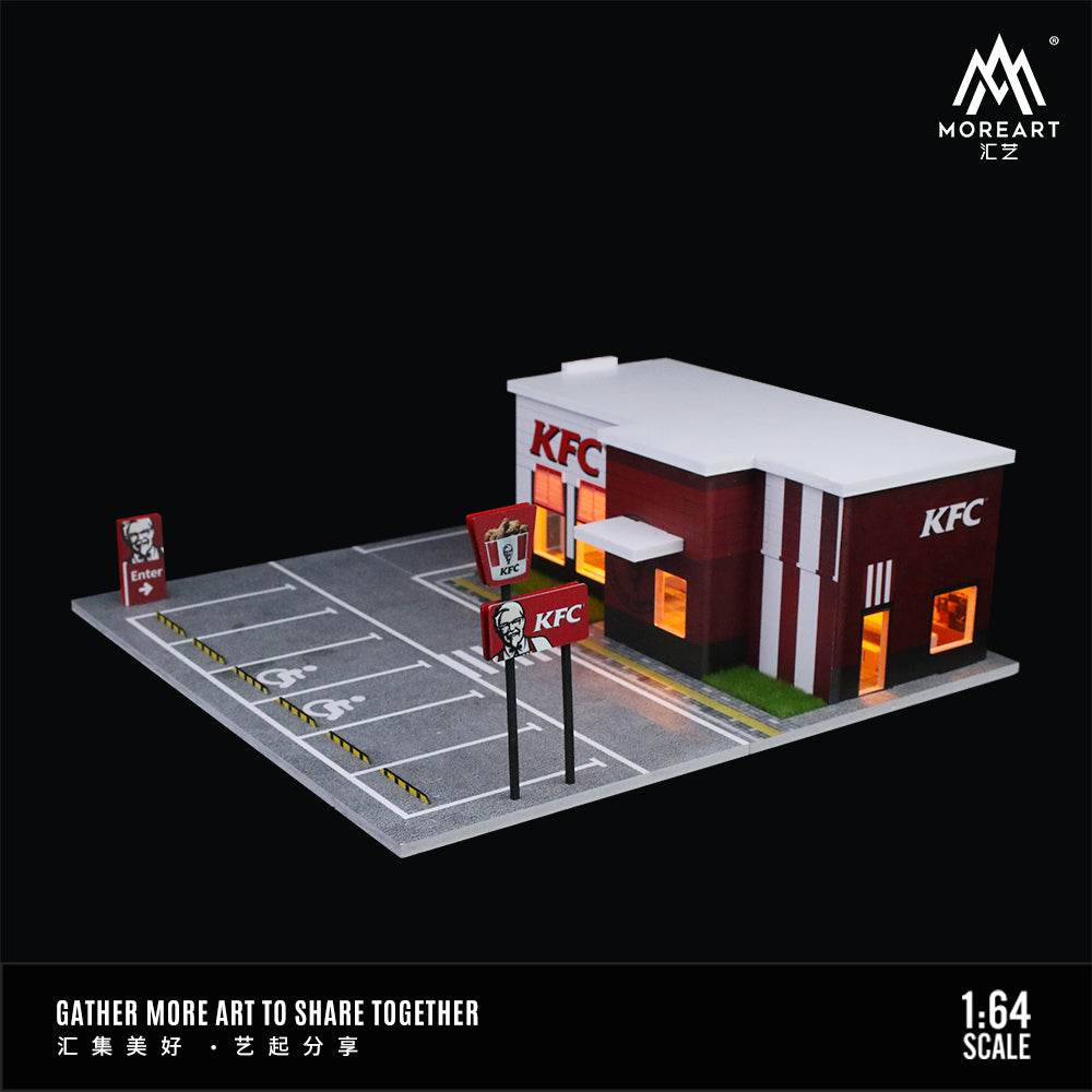 MoreArt 1:64 KFC Restaurant Parking Scene LED Light Diorama with Parking Lot