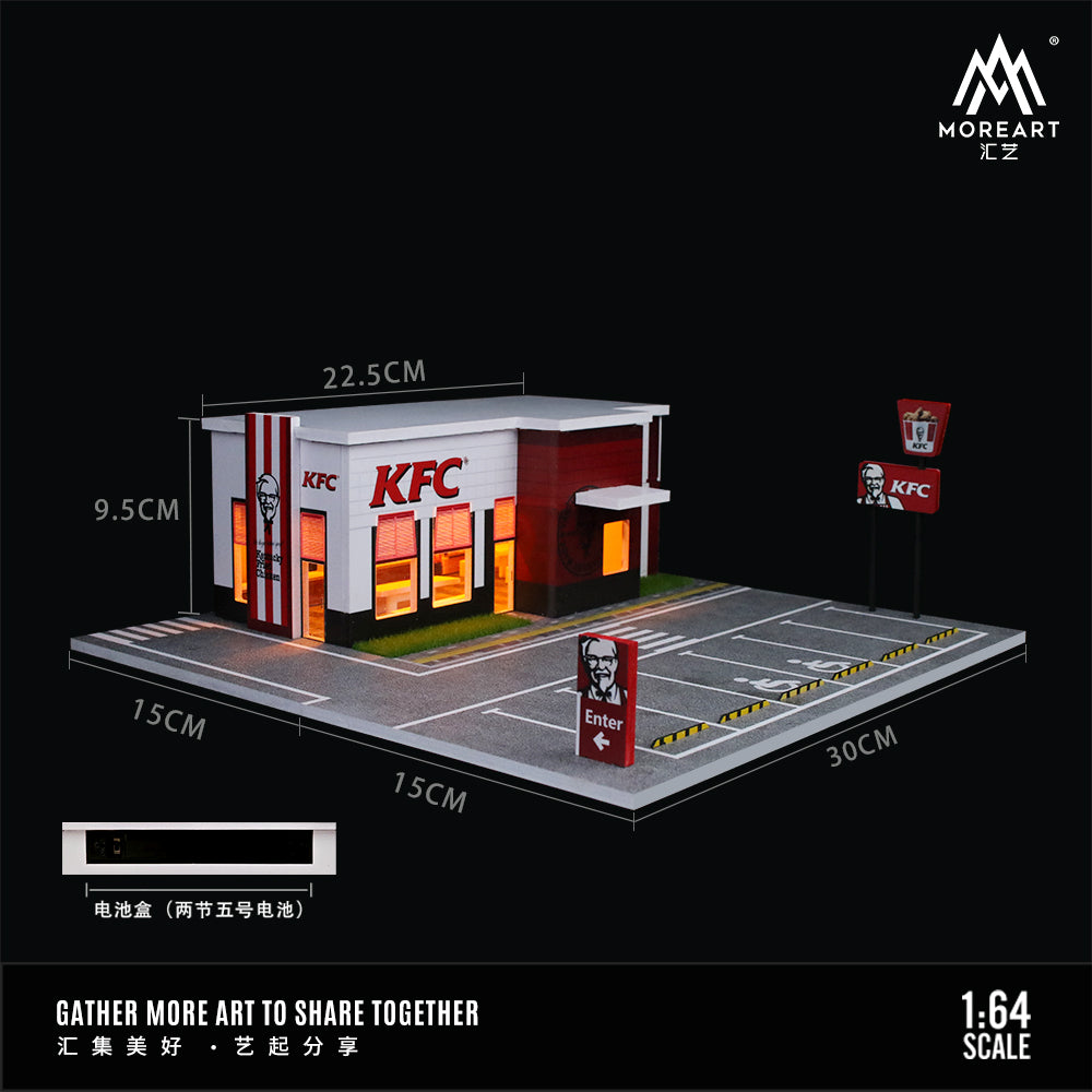 MoreArt 1:64 KFC Restaurant Parking Scene LED Light Diorama with Parking Lot