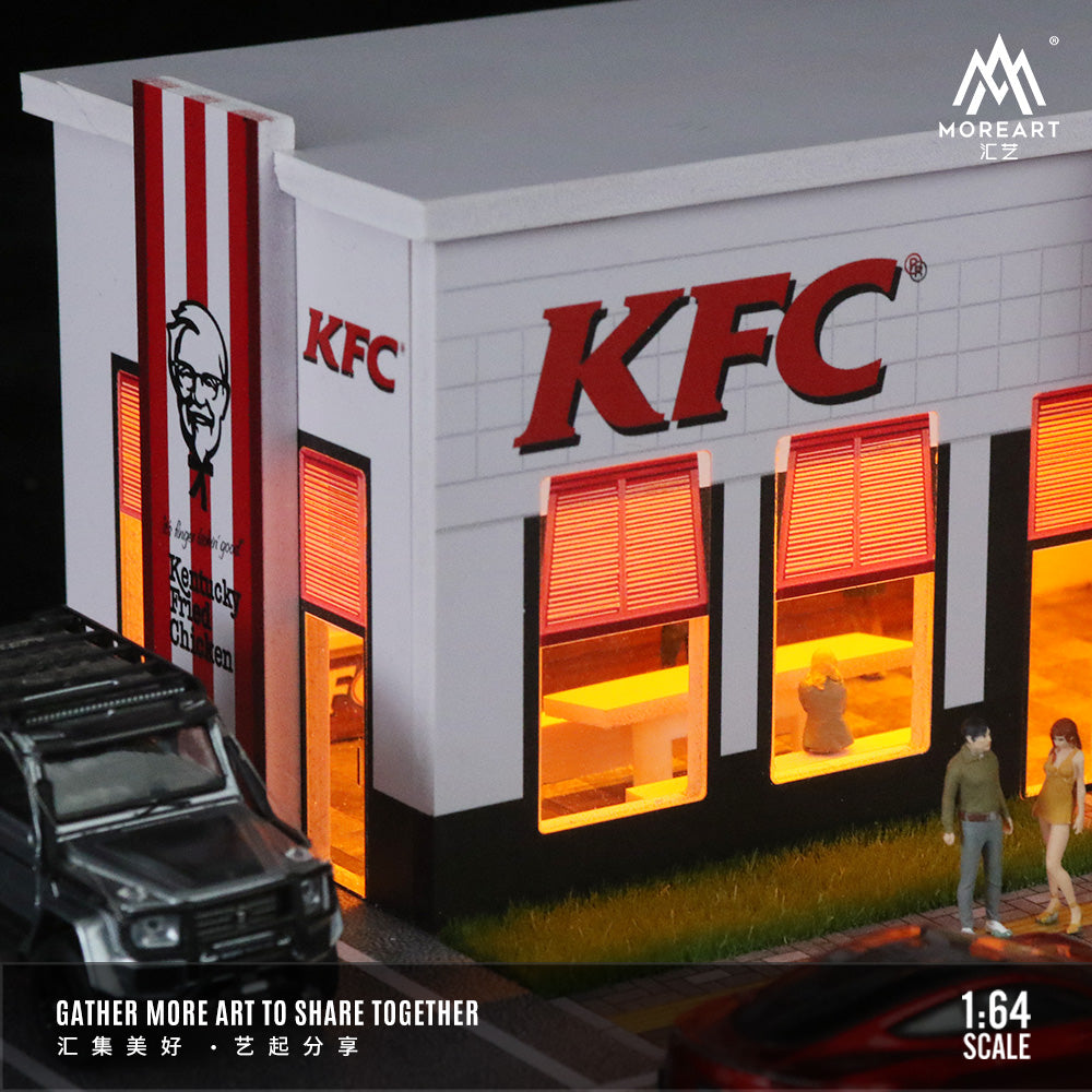 MoreArt 1:64 KFC Restaurant Parking Scene LED Light Diorama with Parking Lot