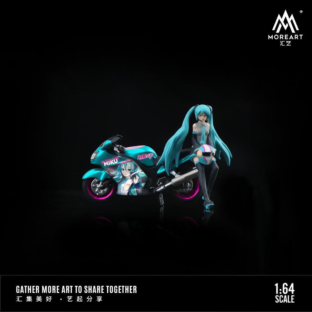 MoreArt 1:64 Anime Beauty Motorcycle Doll Japanese Hatsune Miku Blue Hair Figure with Motorcycle