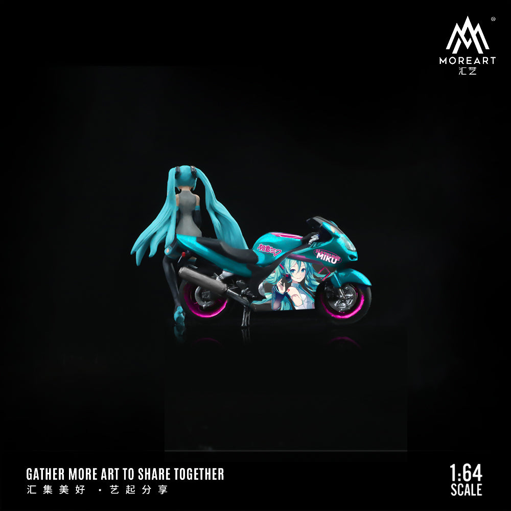 MoreArt 1:64 Anime Beauty Motorcycle Doll Japanese Hatsune Miku Blue Hair Figure with Motorcycle