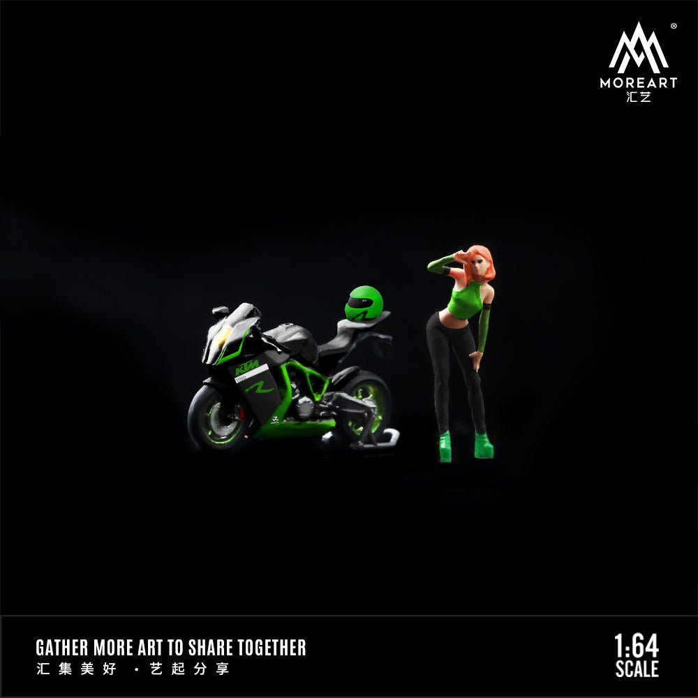 MoreArt 1:64 KTM Fashionable Beauties Green Motorcycle Doll Figure Set (1 Motorcycle + 1 Figure)