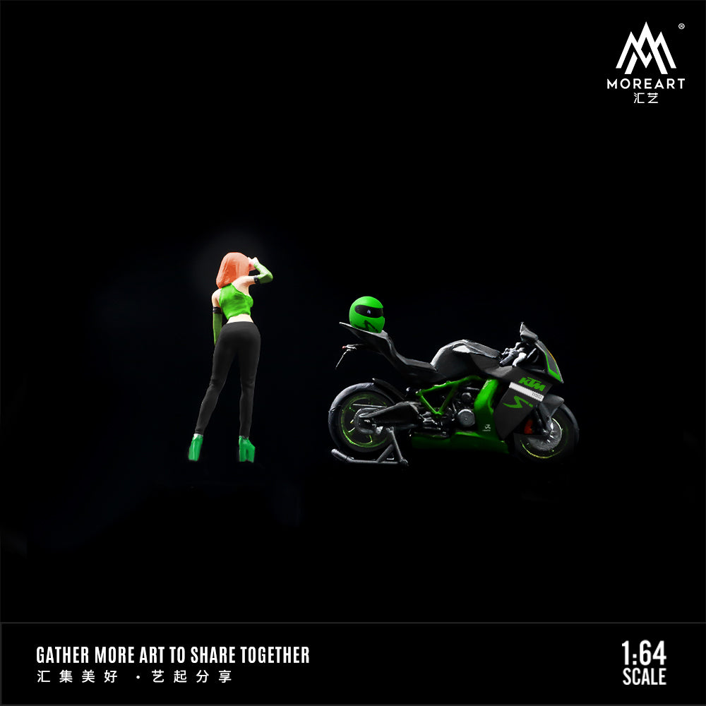 MoreArt 1:64 KTM Fashionable Beauties Green Motorcycle Doll Figure Set (1 Motorcycle + 1 Figure)