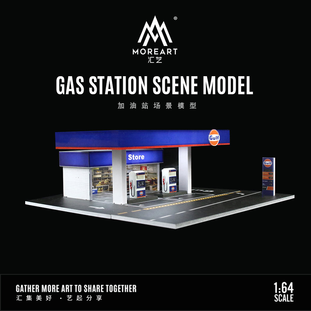 MoreArt 1:64 Gulf Petrol Gas Station Scene Model LED Diorama