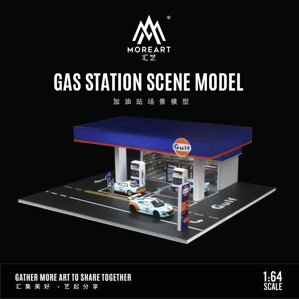 MoreArt 1:64 Gulf Petrol Gas Station Scene Model LED Diorama