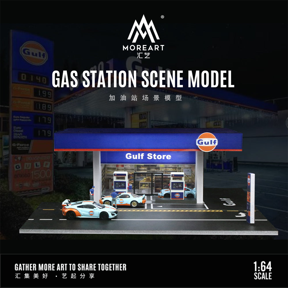 MoreArt 1:64 Gulf Petrol Gas Station Scene Model LED Diorama