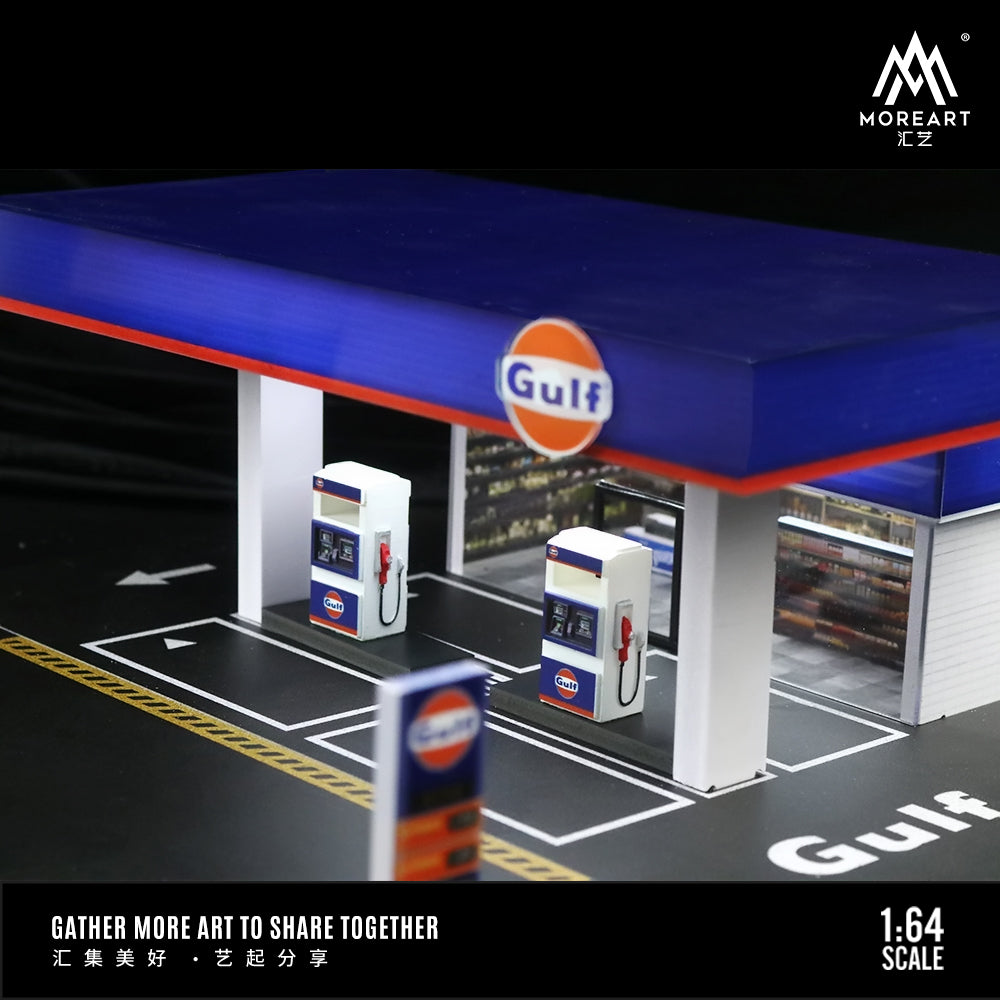 MoreArt 1:64 Gulf Petrol Gas Station Scene Model LED Diorama