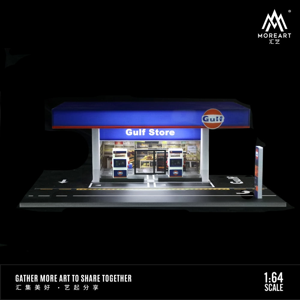 MoreArt 1:64 Gulf Petrol Gas Station Scene Model LED Diorama